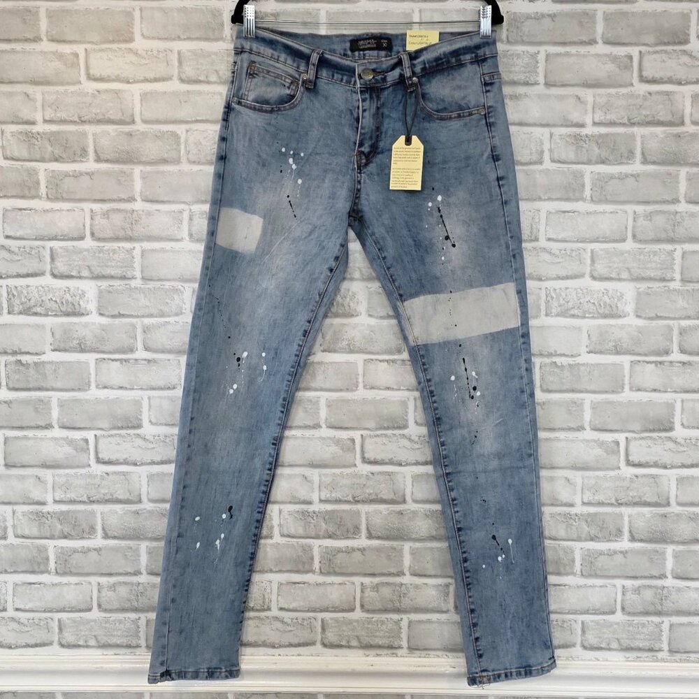 Trestles Supply Co Men’s 30 Paint Splatter Jeans Light Wash Distressed Grunge Y2